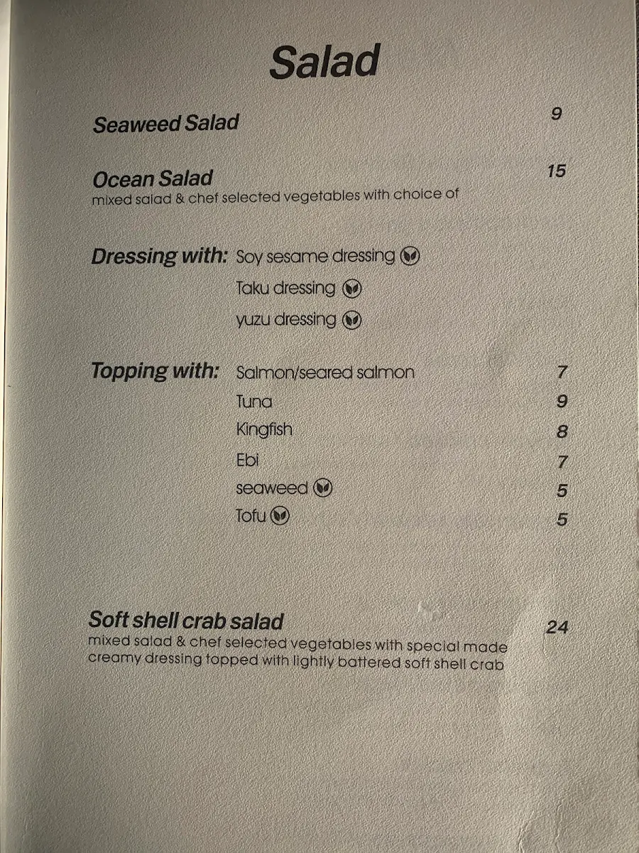 Menu, Taku