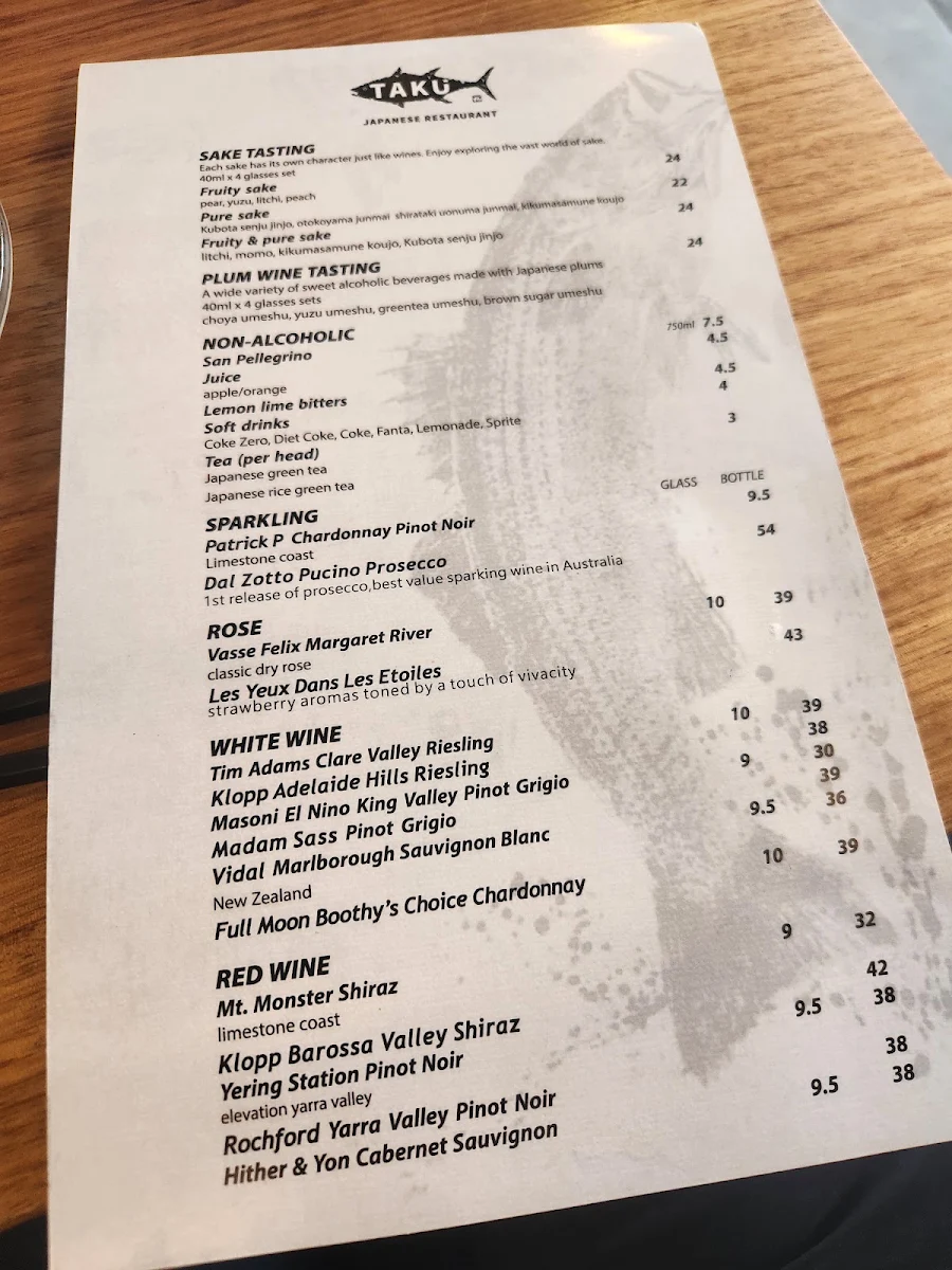 Menu, Taku