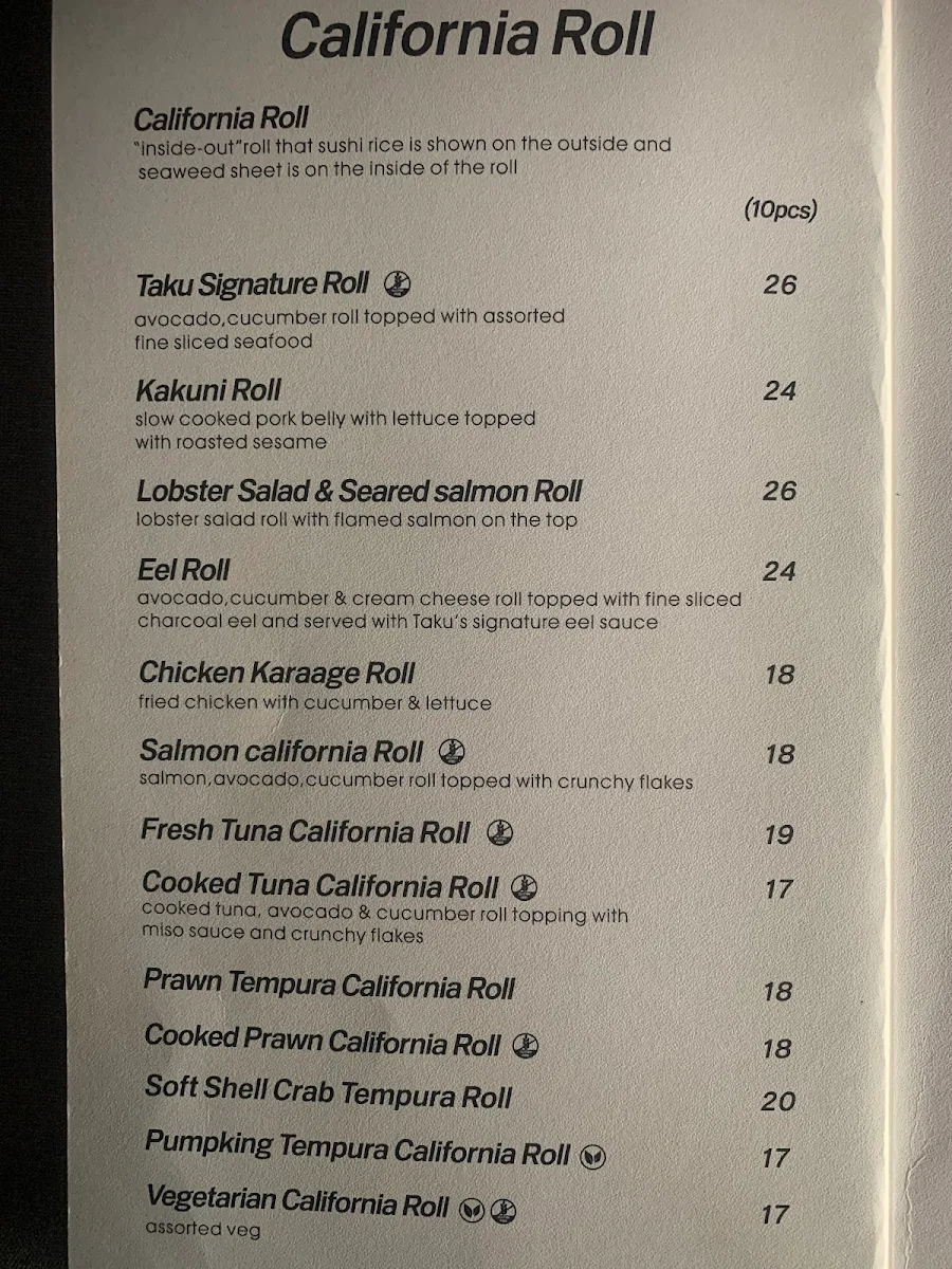 Menu, Taku
