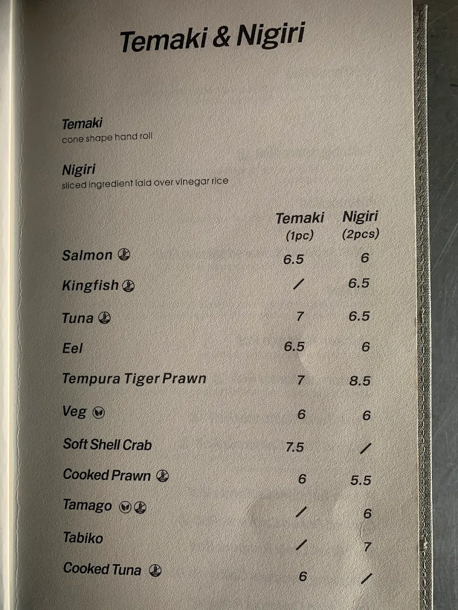 Menu, Taku