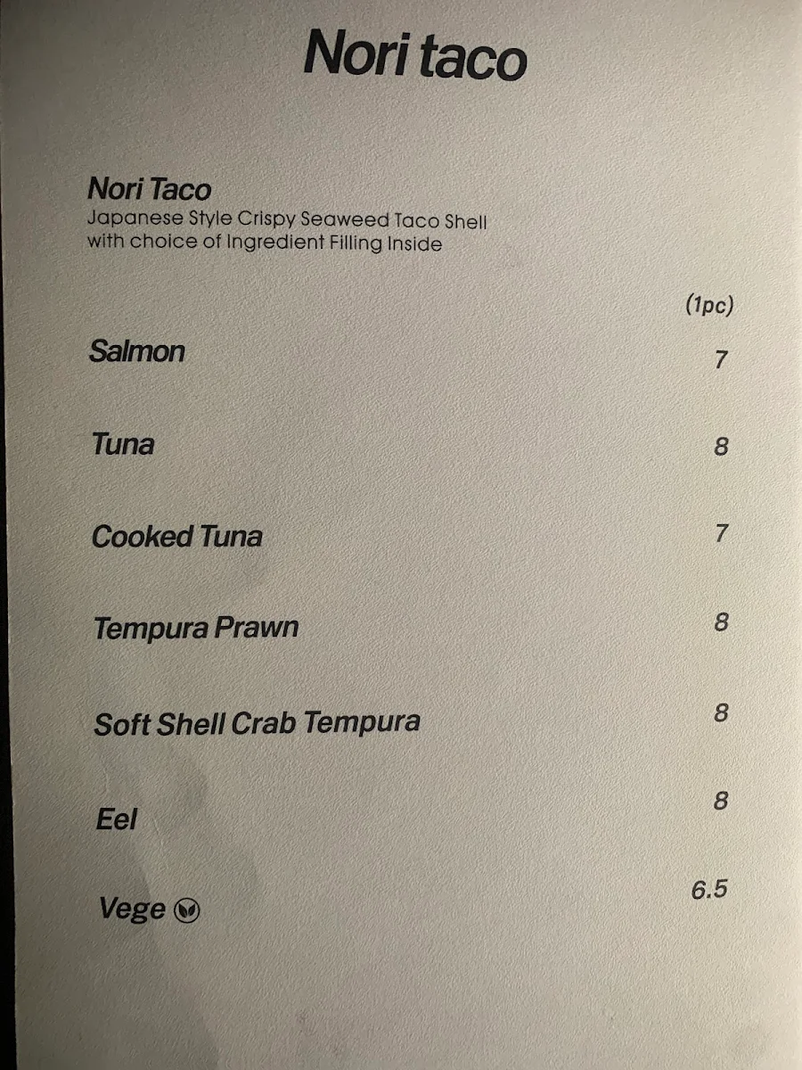 Menu, Taku