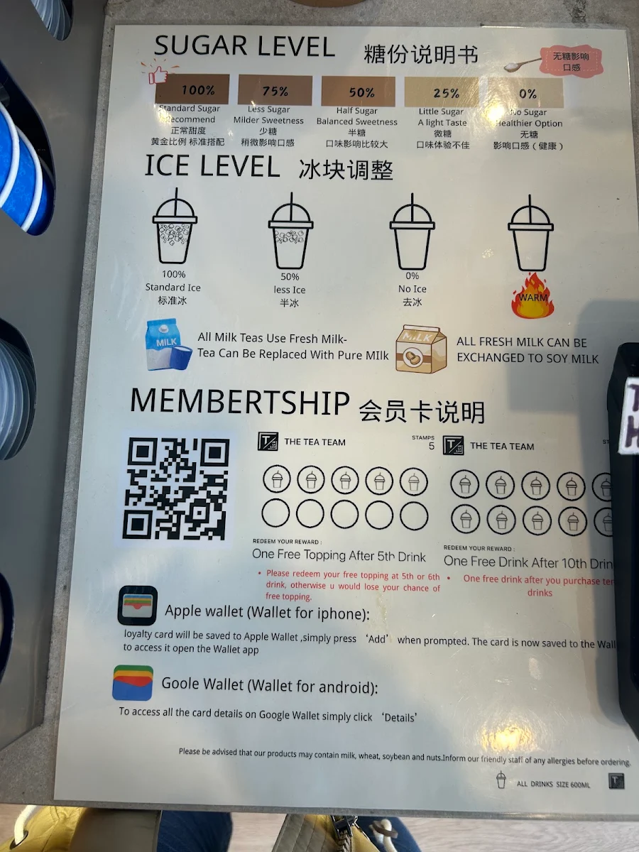 Menu, The Tea Team