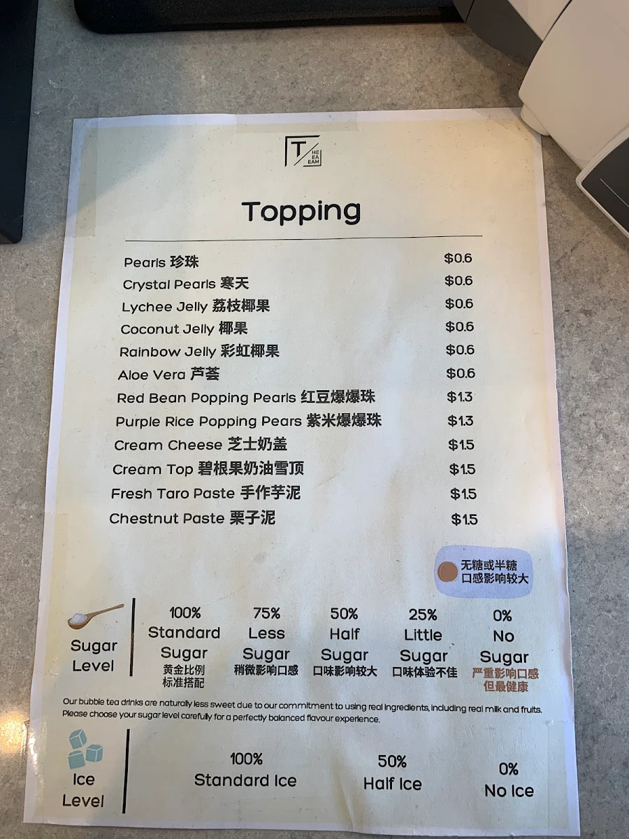 Menu, The Tea Team