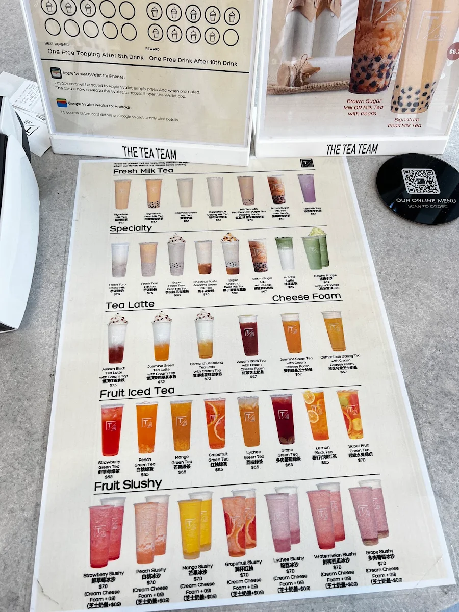Menu, The Tea Team