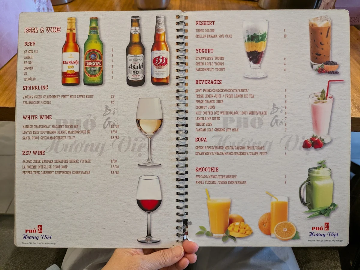 Menu, Pho Huong Viet 3