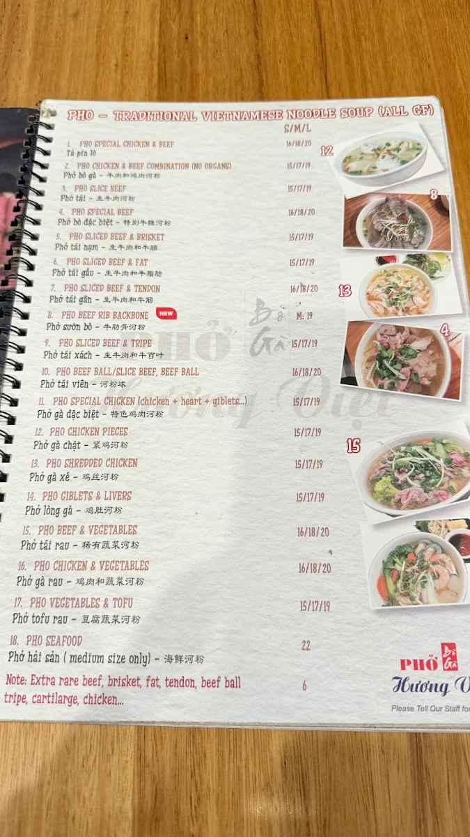 Menu, Pho Huong Viet 3