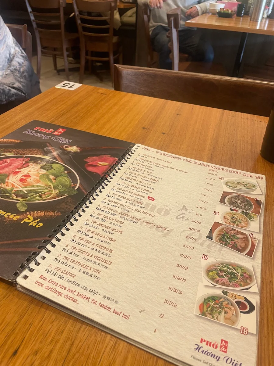 Menu, Pho Huong Viet 3