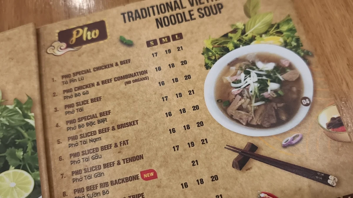 Menu, Pho Huong Viet 3