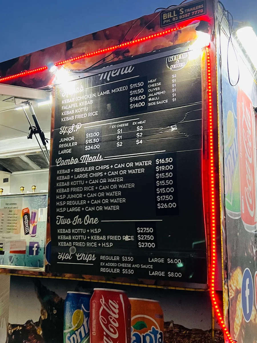 Menu, Highway Kebab and Supper