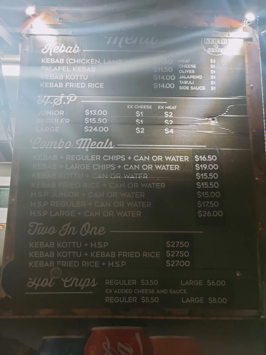 Menu, Highway Kebab and Supper