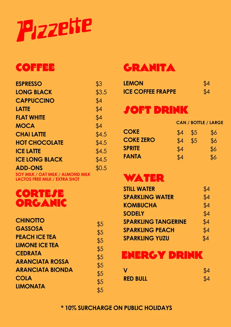 Menu, Pizzette | Italian Pizza Fitzroy