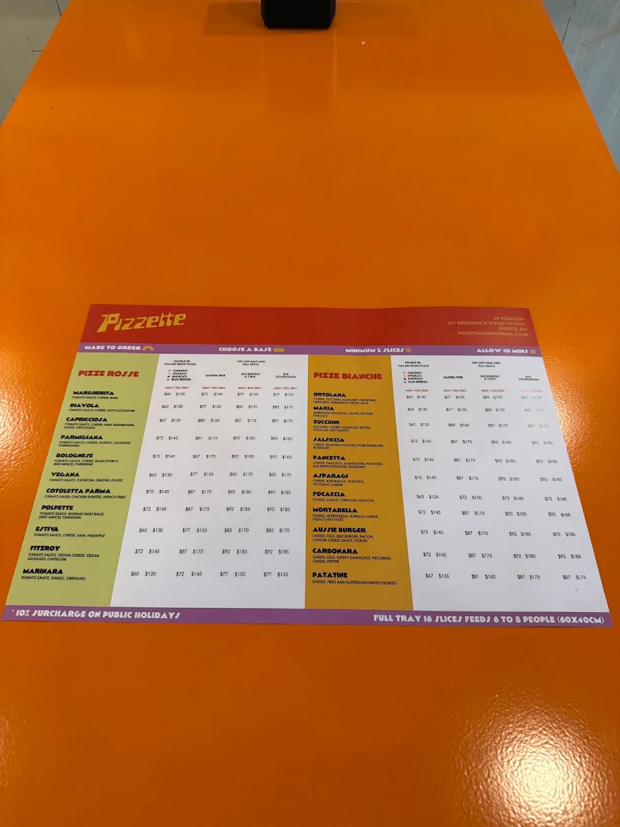 Menu, Pizzette | Italian Pizza Fitzroy