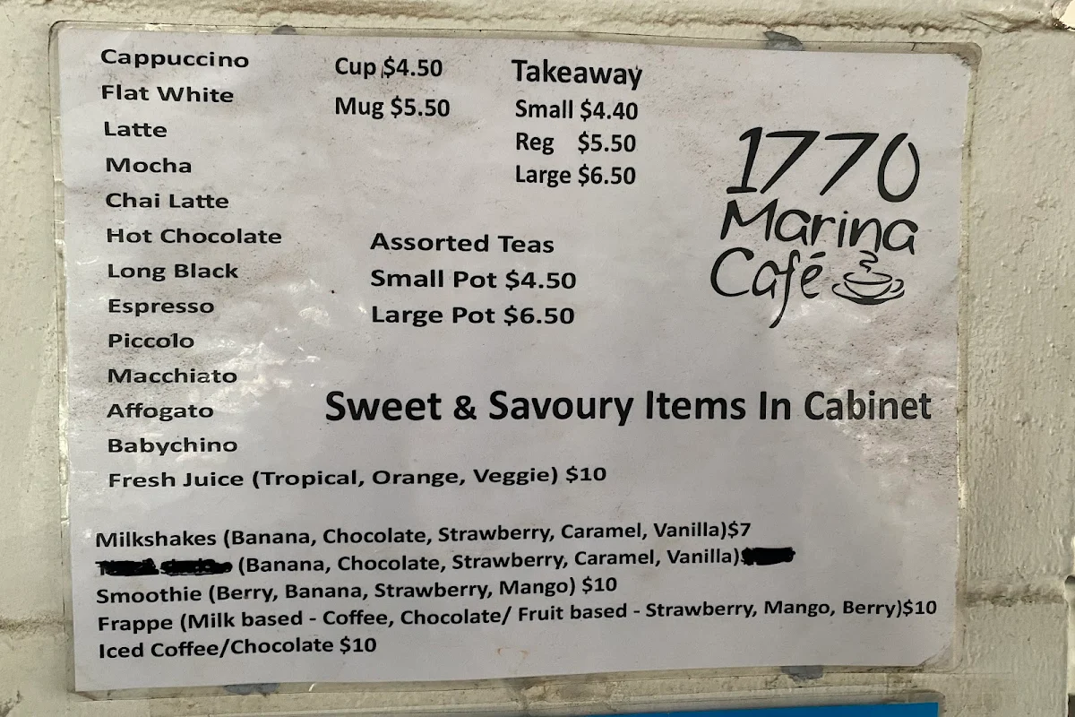 Menu, 1770 Marina Cafe