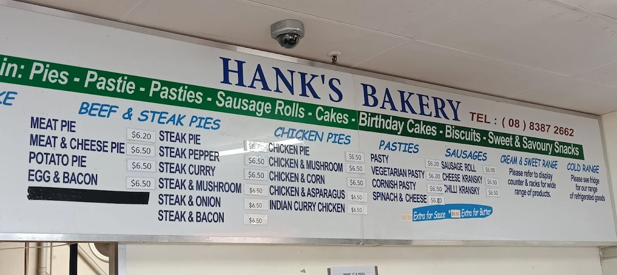 Menu, Hanks Bakery