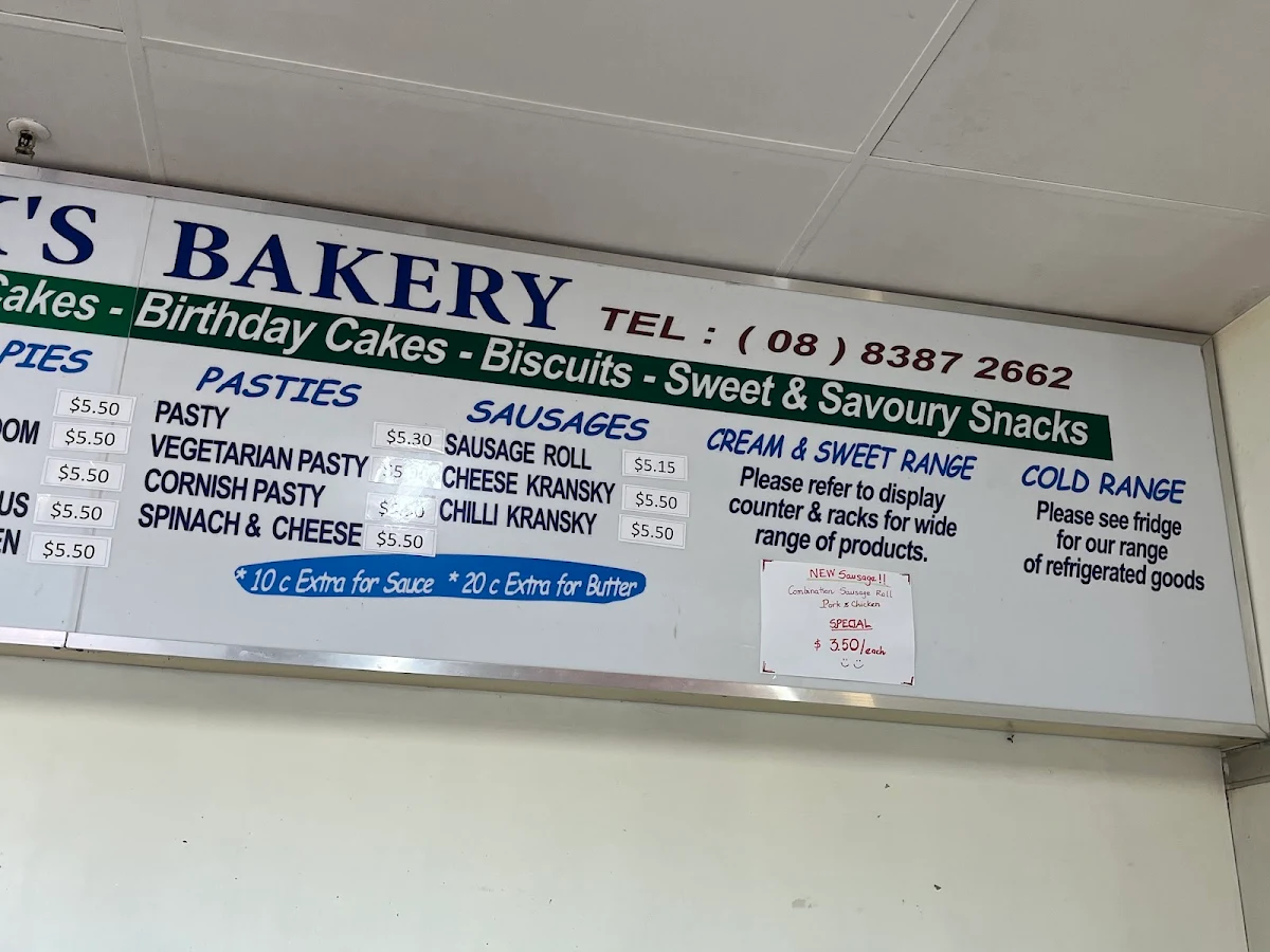 Menu, Hanks Bakery