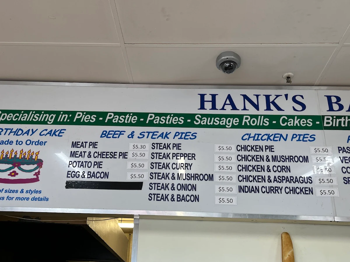 Menu, Hanks Bakery