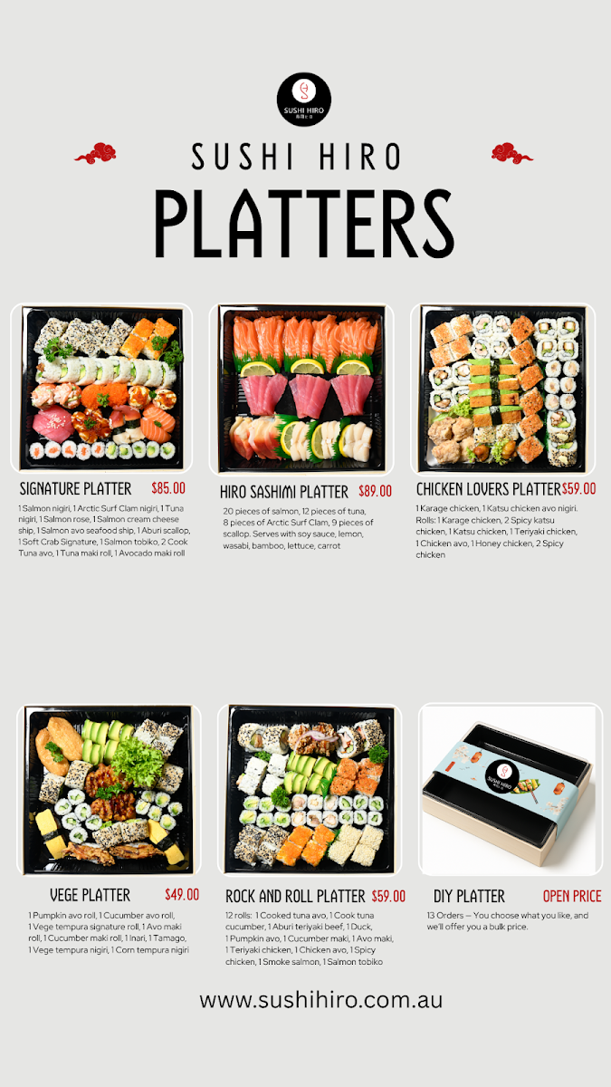 Menu, Sushi Hiro