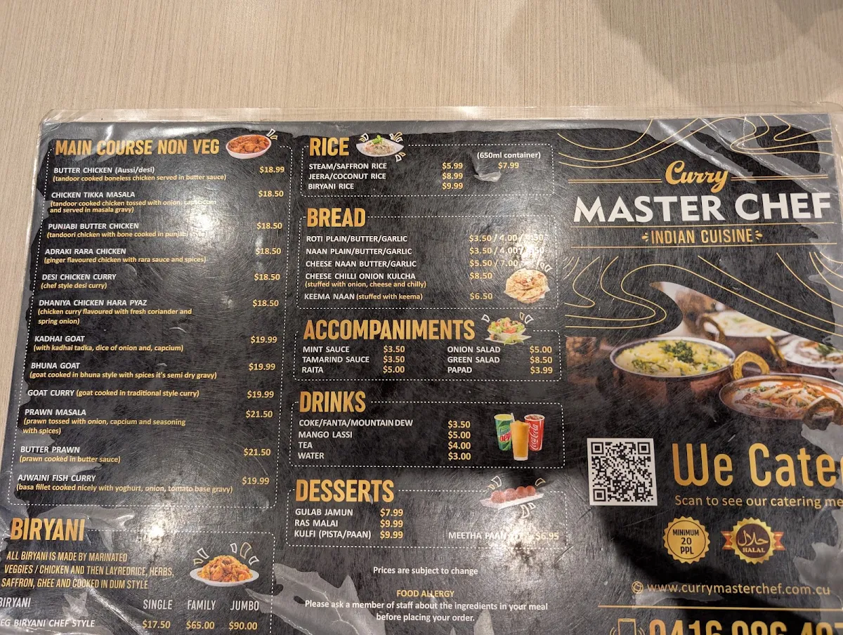 Menu, Curry Master Chef