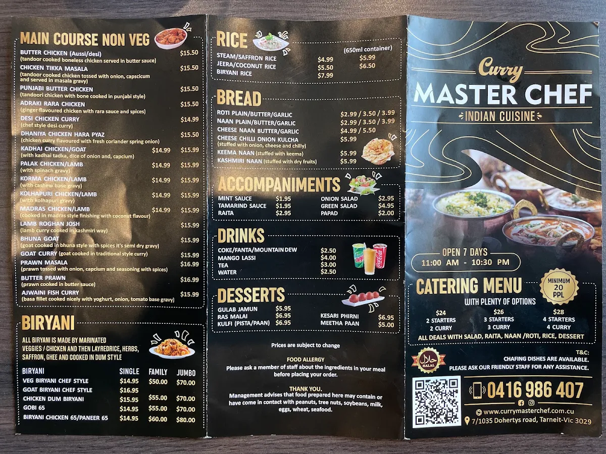 Menu, Curry Master Chef
