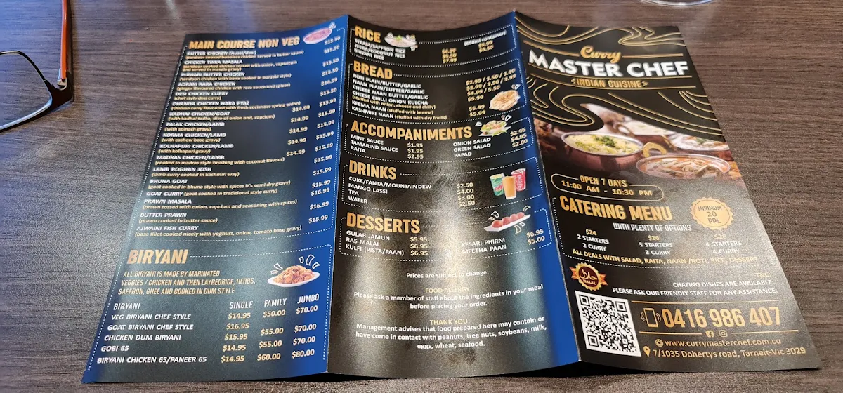 Menu, Curry Master Chef