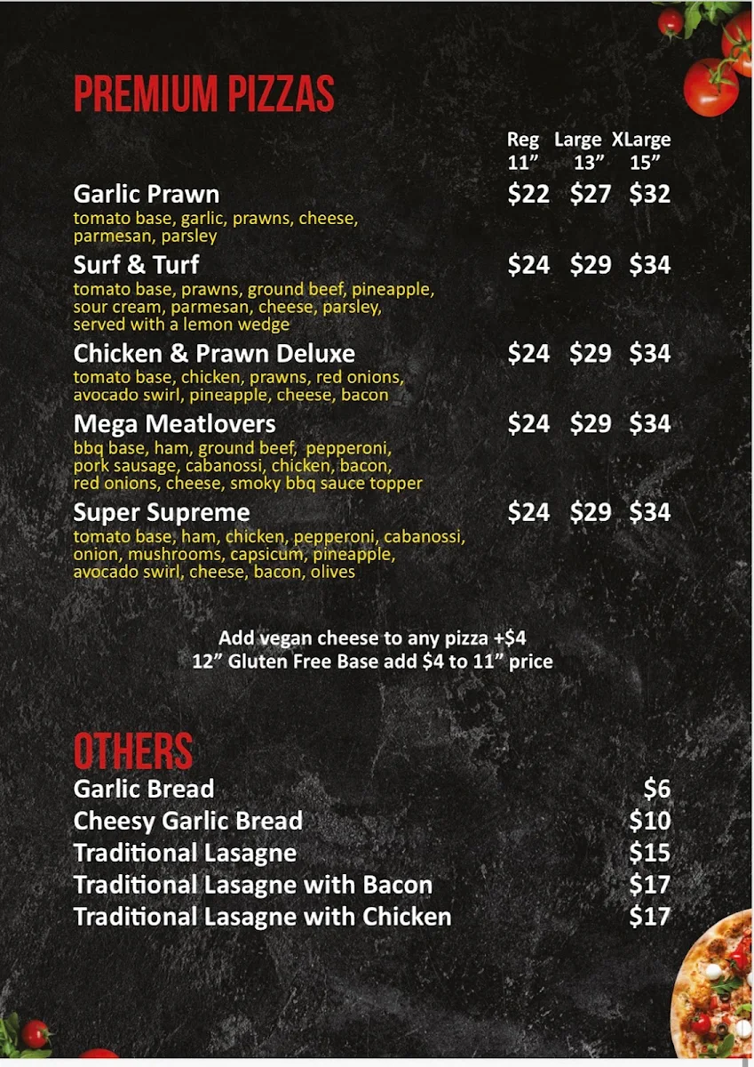 Menu, Parmy's Pizzeria