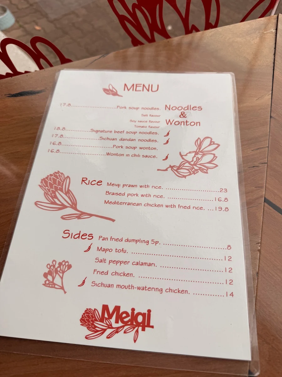 Menu, Meiqi Noodle Restaurant