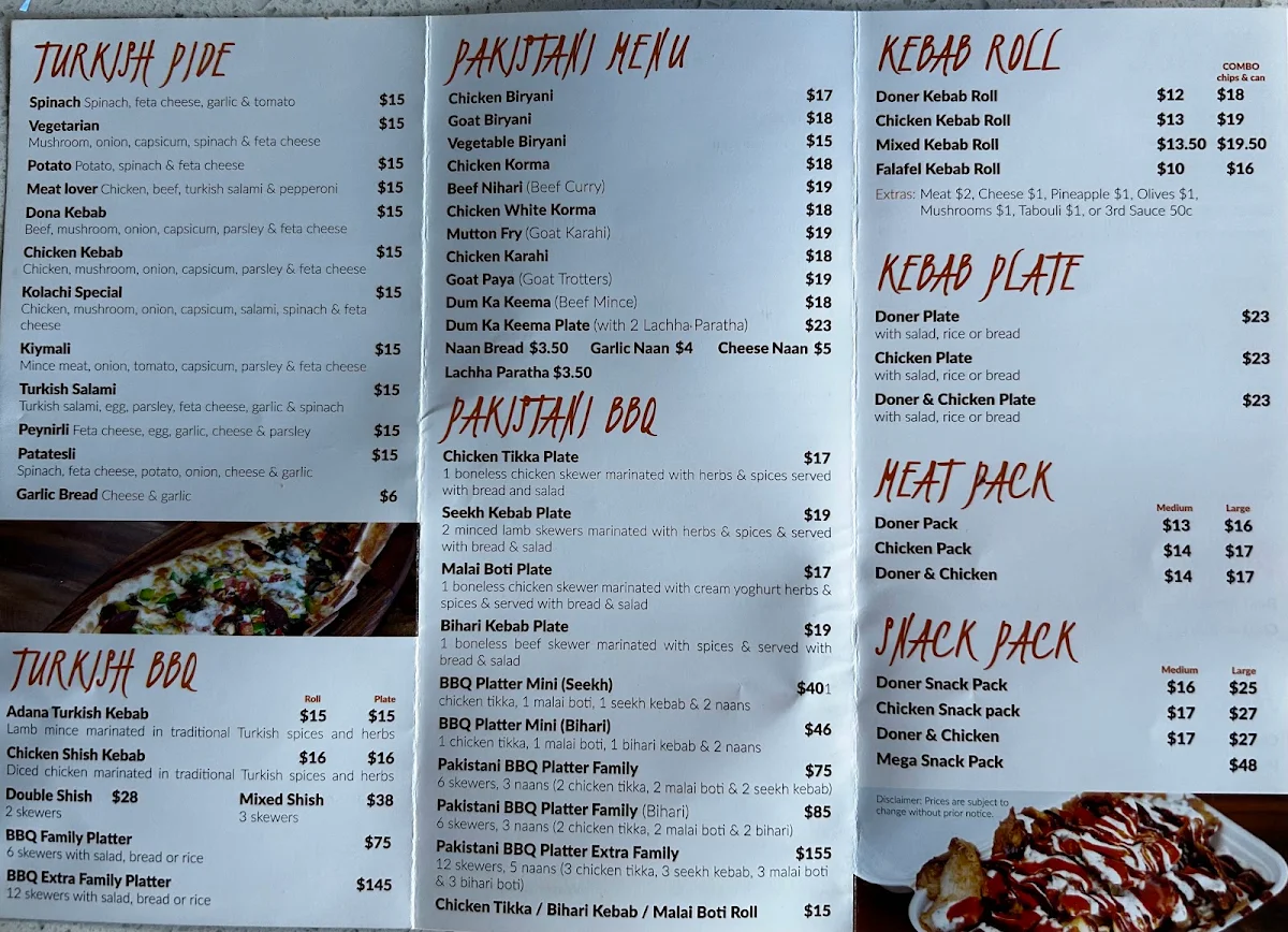Menu, Kolachi