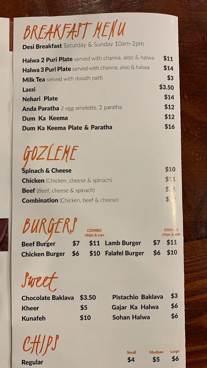 Menu, Kolachi