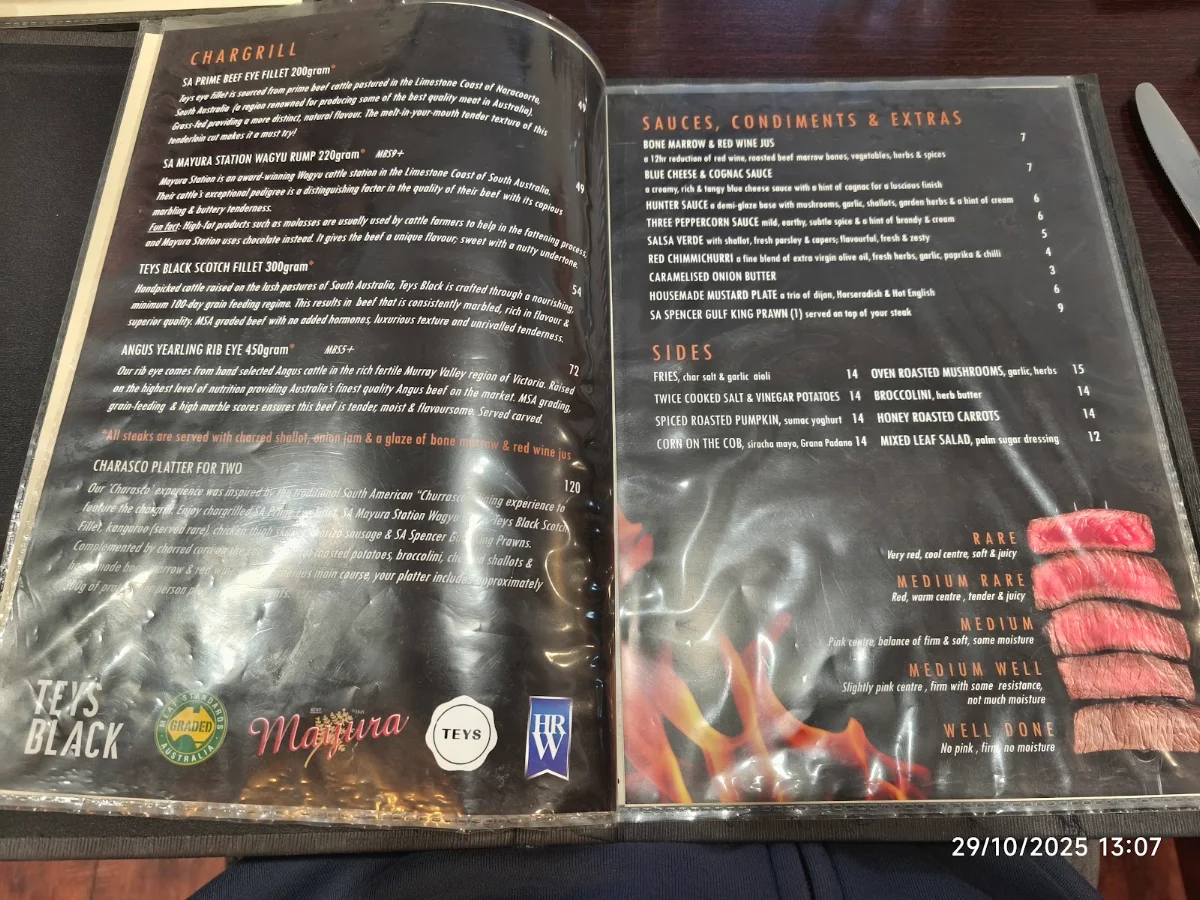 Menu, Char Barossa