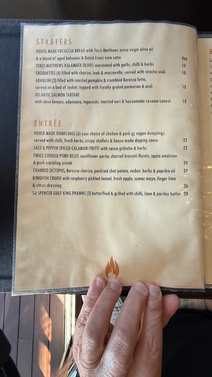 Menu, Char Barossa