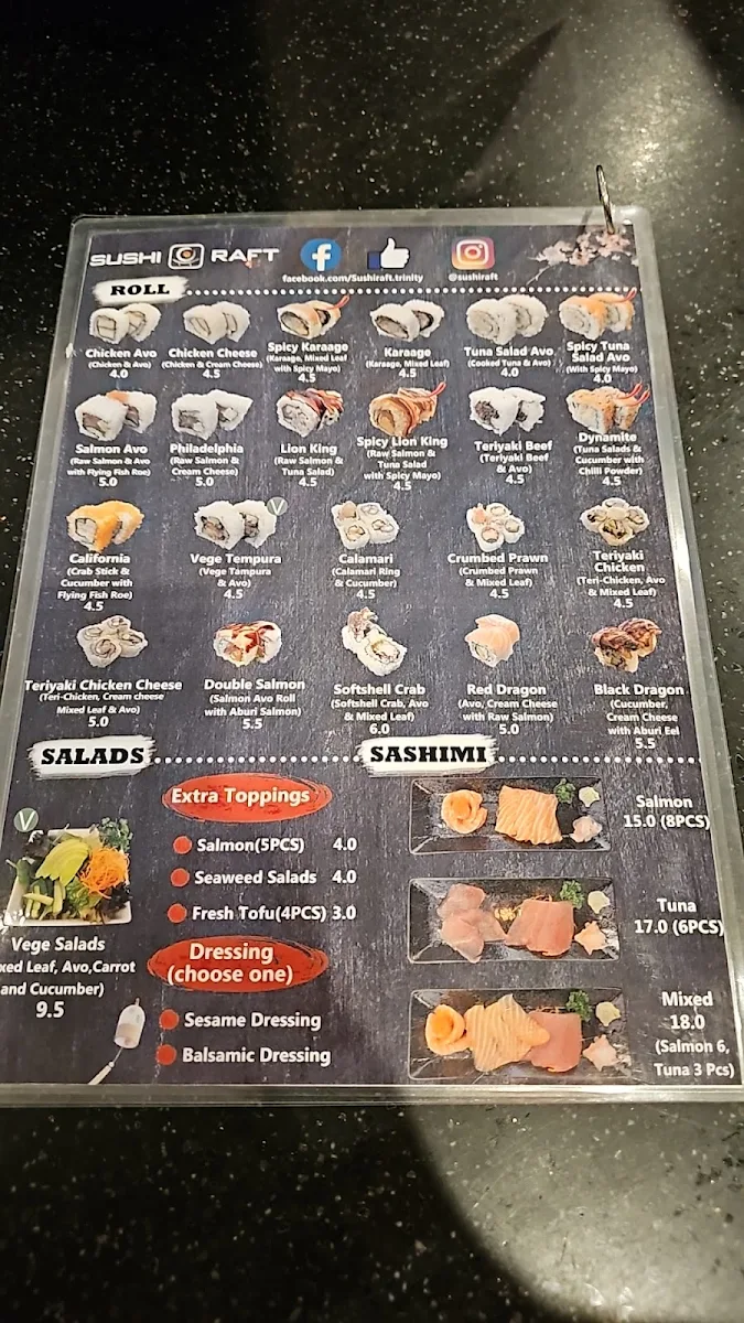 Menu, Sushi raft