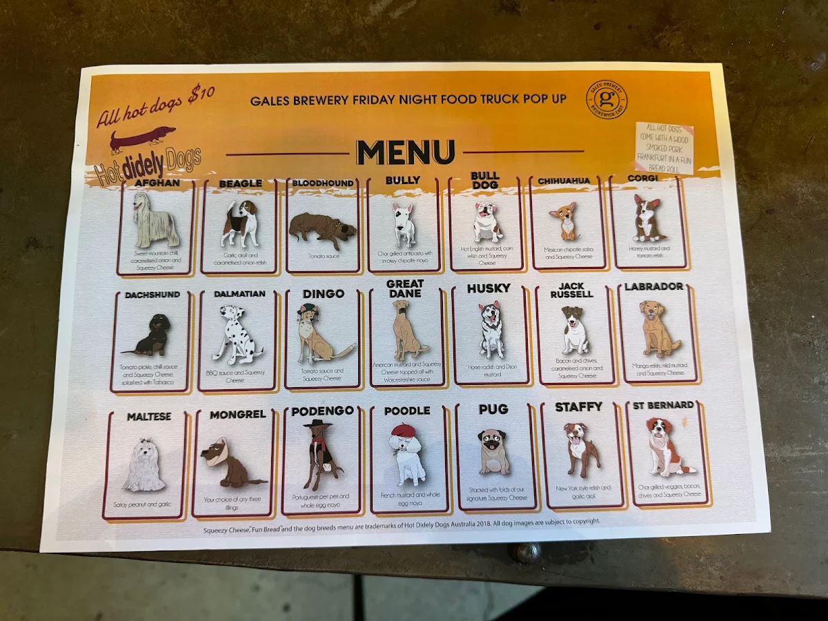 Menu, Gales Brewery