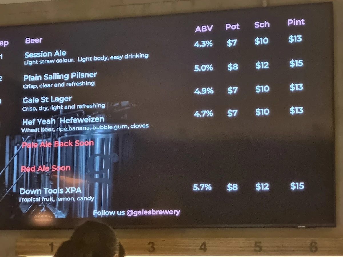 Menu, Gales Brewery