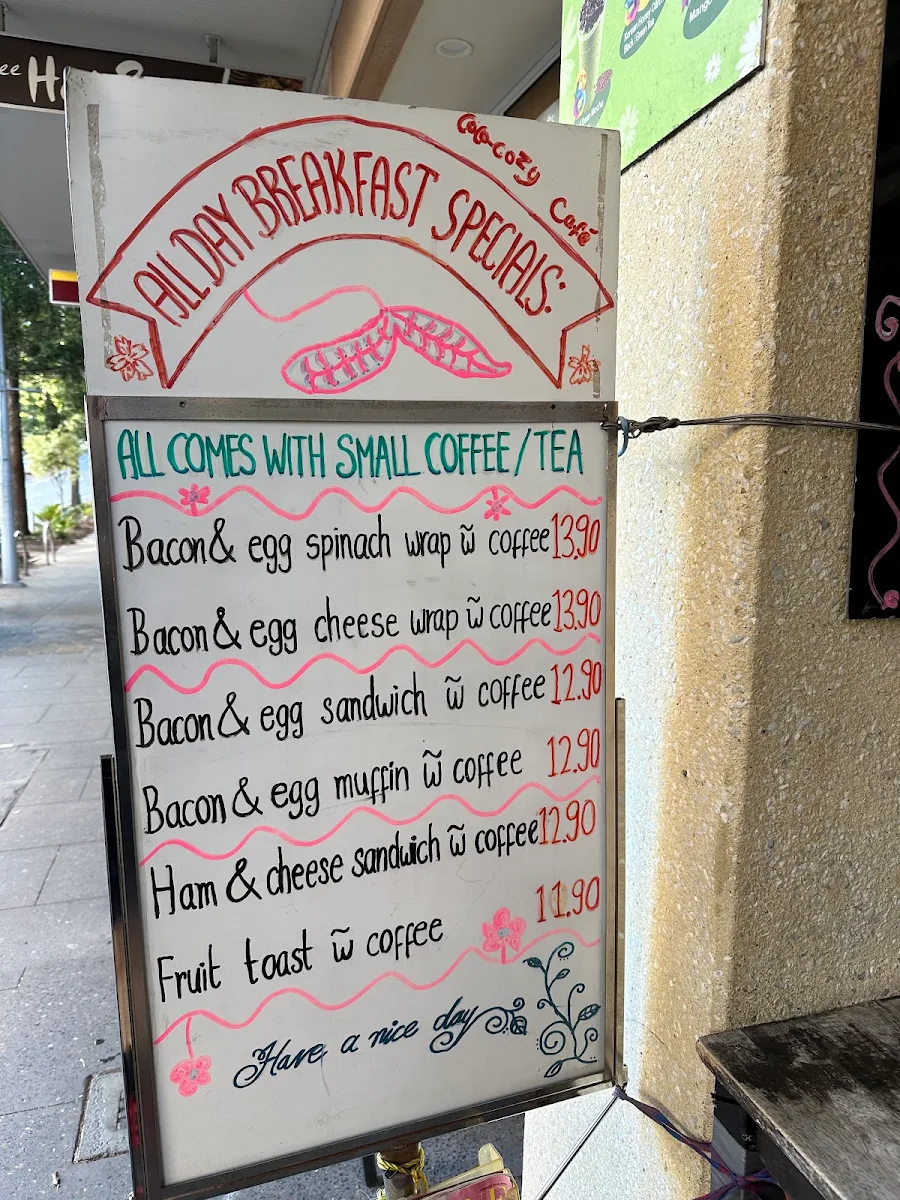 Menu, Coco Cozy Cafe