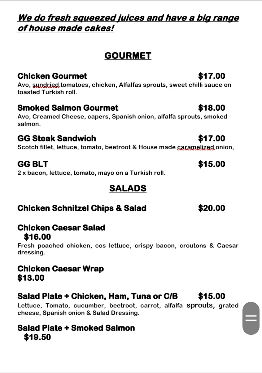 Menu, The Gourmet Gecko Cafe