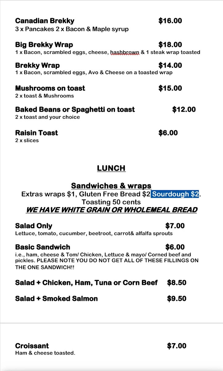 Menu, The Gourmet Gecko Cafe
