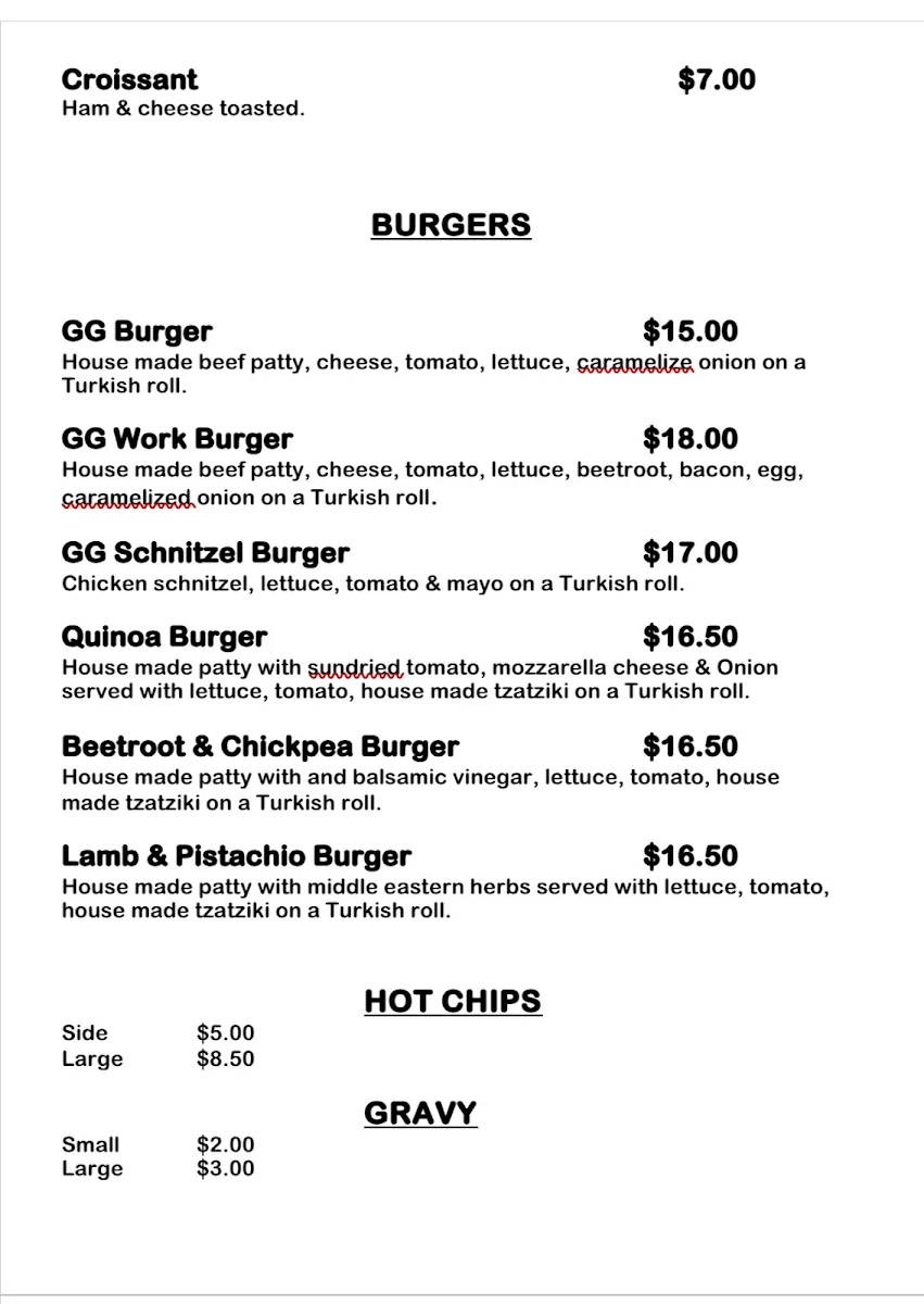 Menu, The Gourmet Gecko Cafe