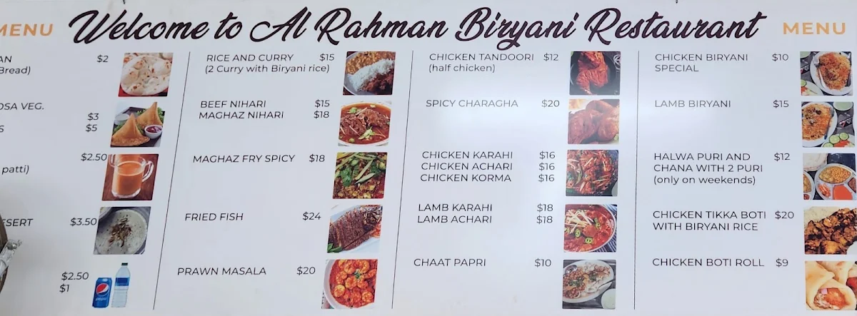 Menu, Al Rahman Biryani Restaurant