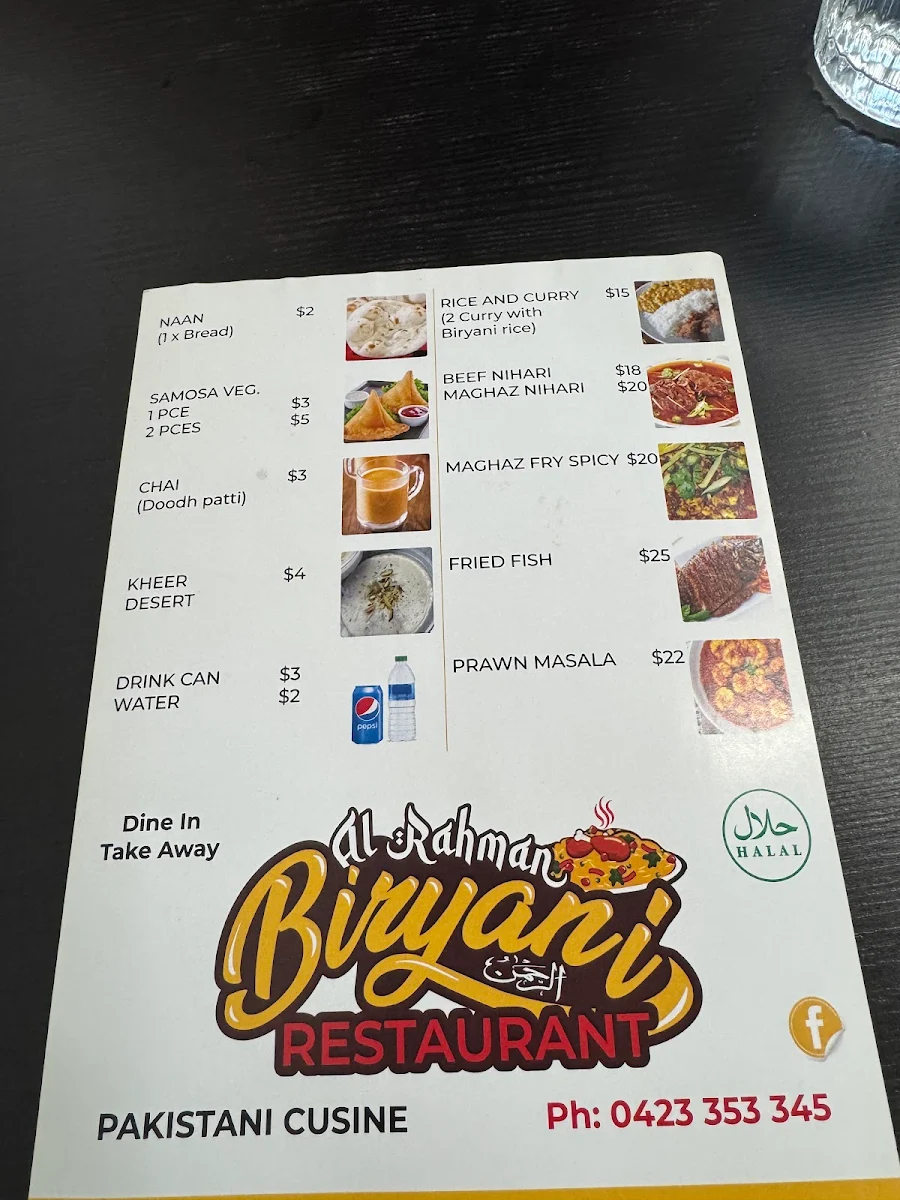 Menu, Al Rahman Biryani Restaurant