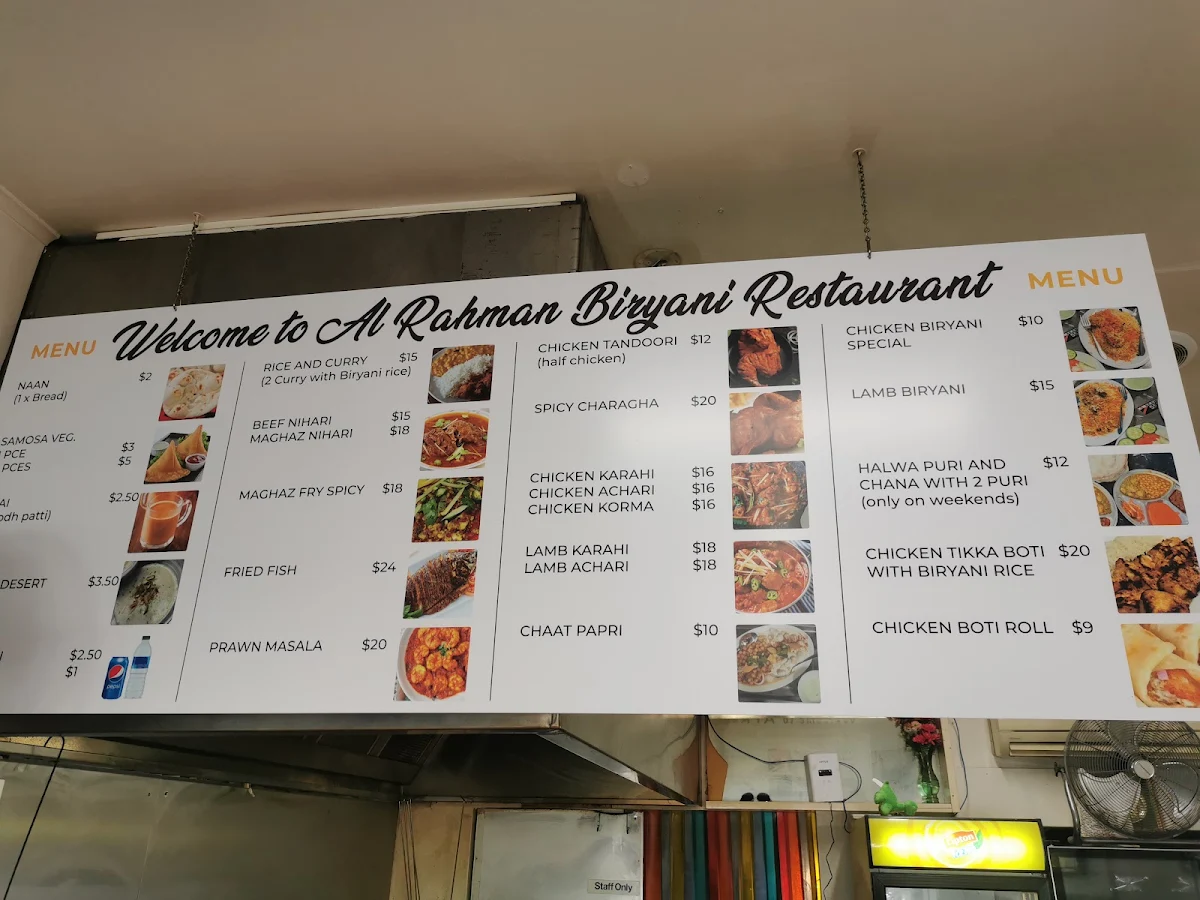 Menu, Al Rahman Biryani Restaurant