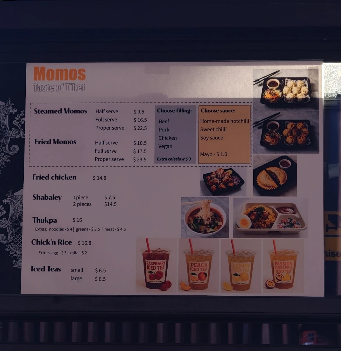 Menu, Momos Taste of Tibet