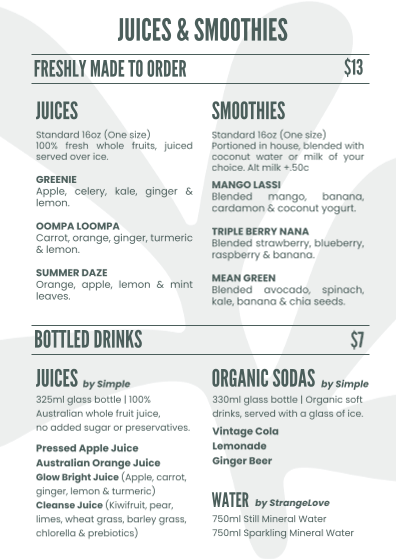 Menu, Pancha Hamilton
