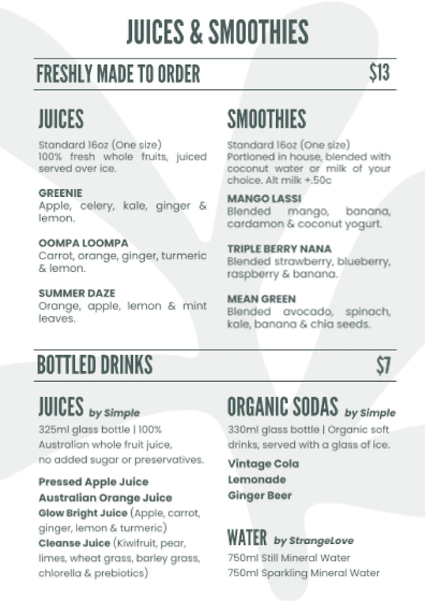 Menu, Pancha Hamilton