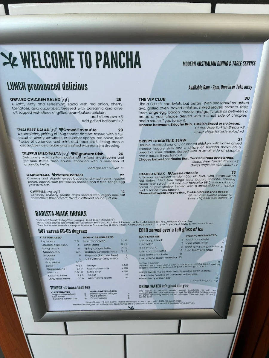 Menu, Pancha Hamilton