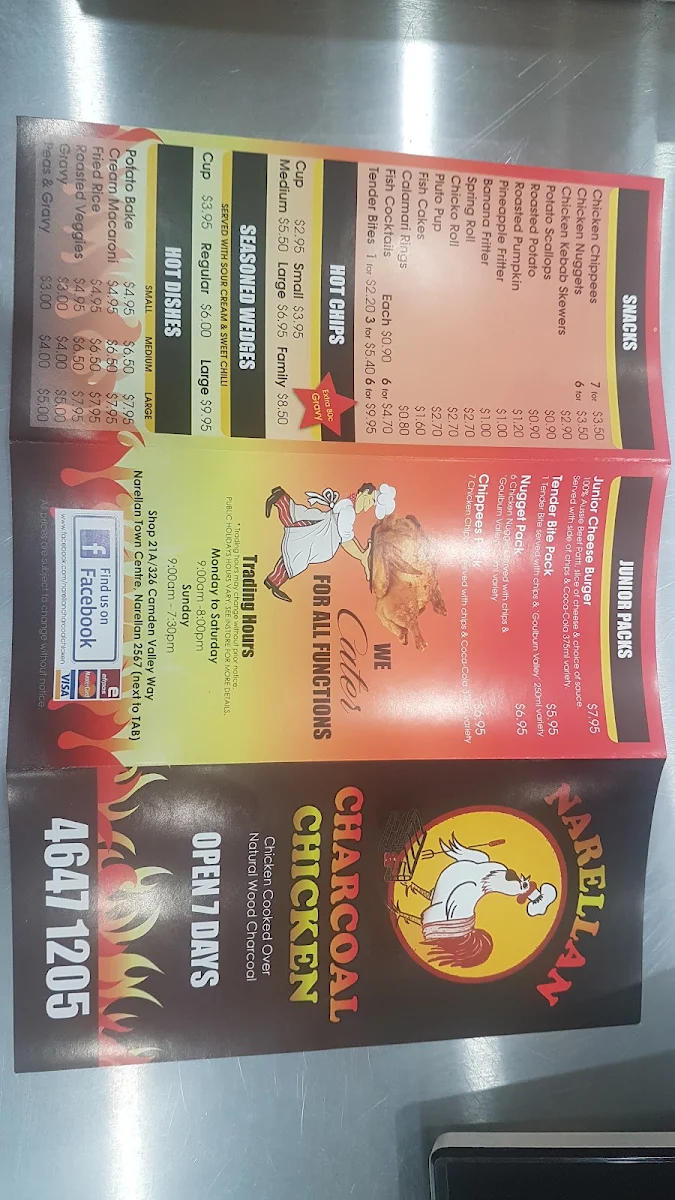 Menu, Narellan Charcoal Chicken