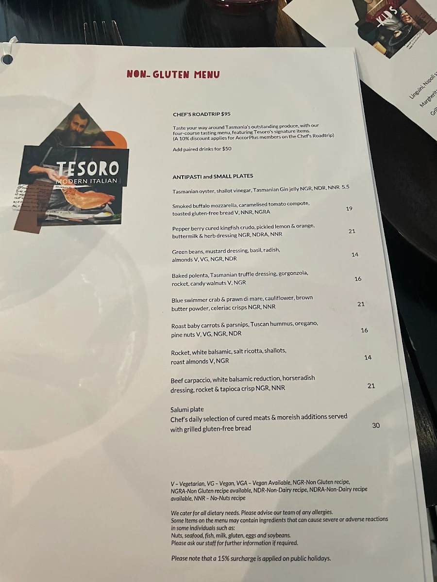 Menu, Tesoro