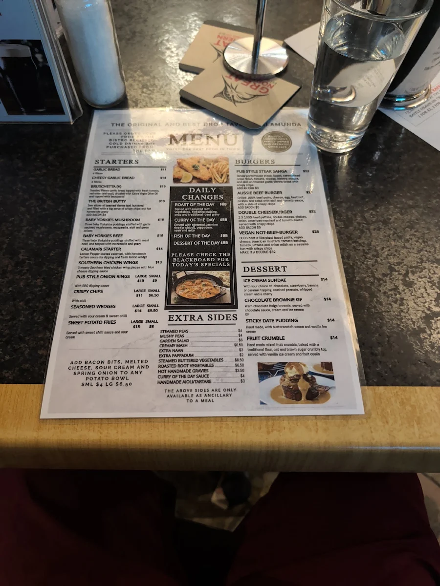 Menu, Kalamunda Hotel
