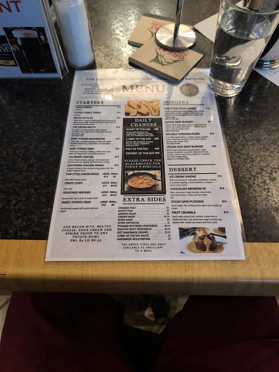 Menu, Kalamunda Hotel