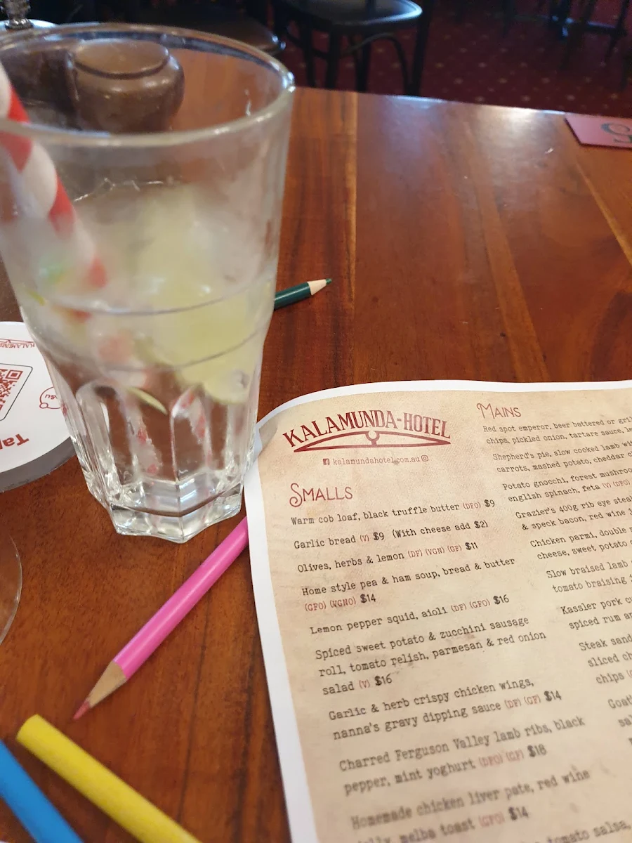 Menu, Kalamunda Hotel