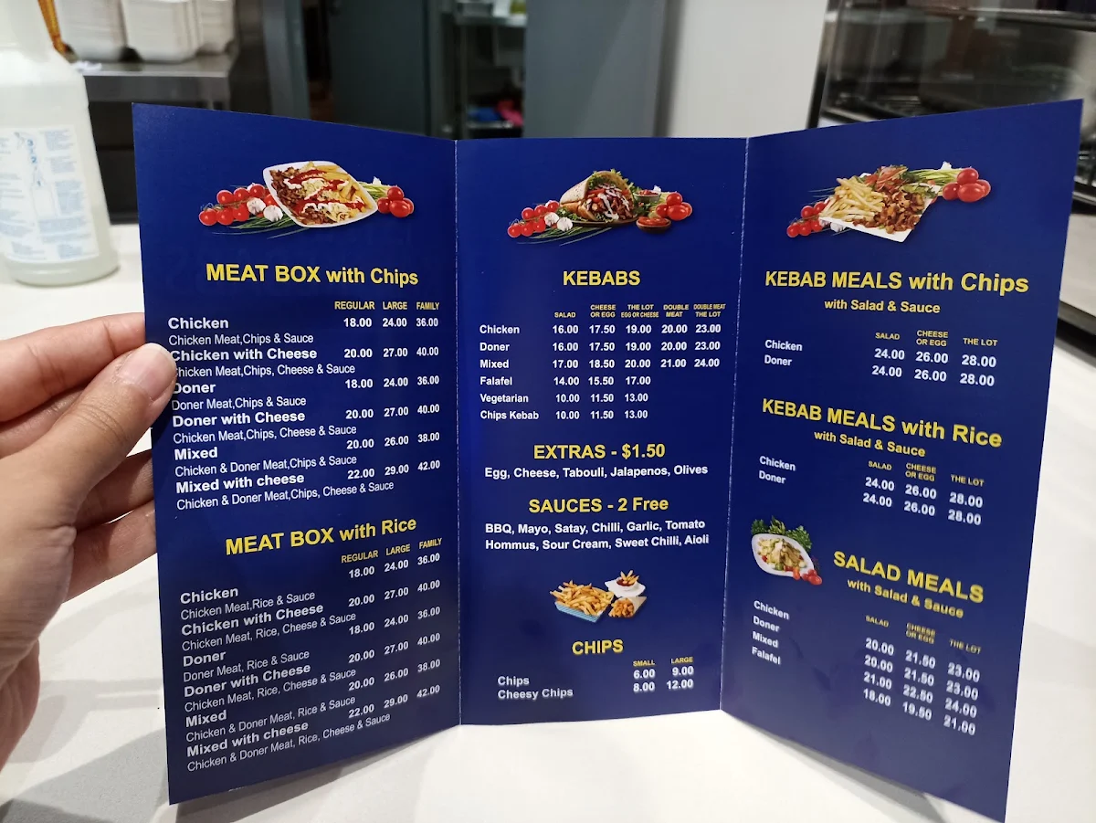 Menu, Istanbul Kalgoorlie Kebabs